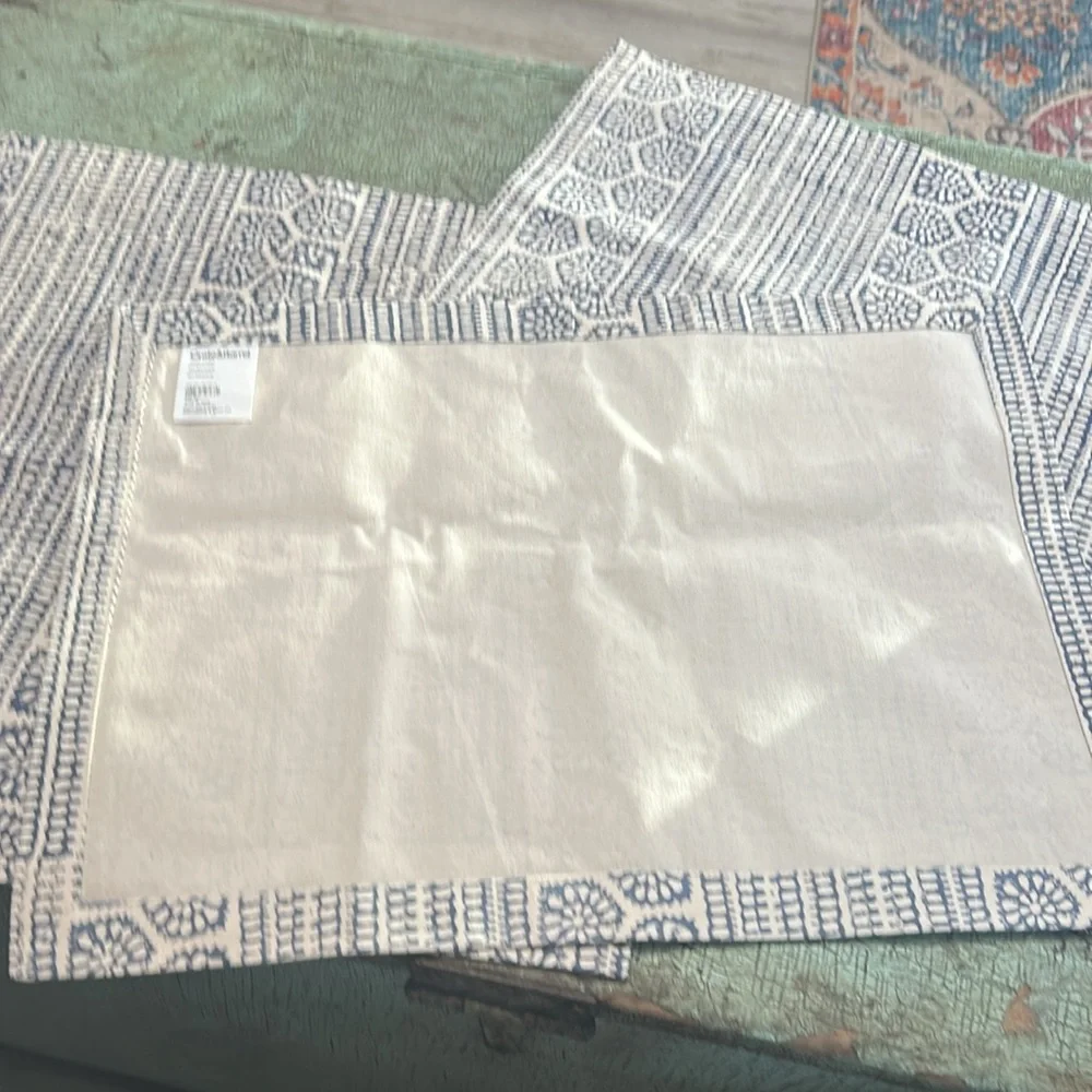 Crate and Barrel Blue and White Patterned Set of Four Placemats